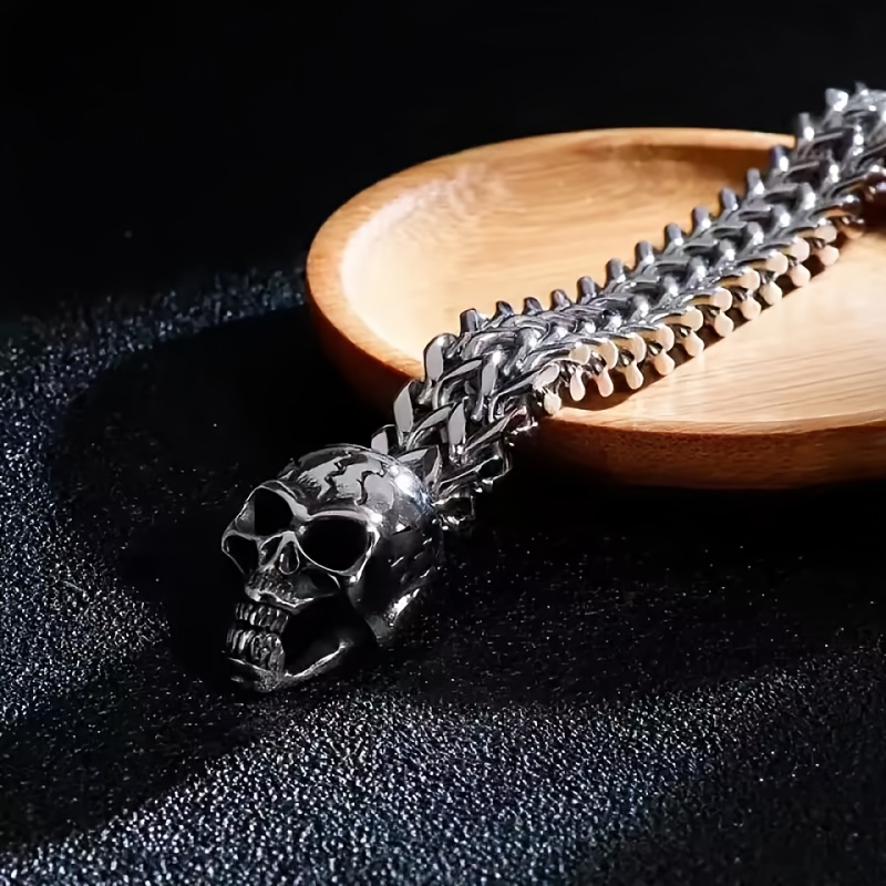Men's Stainless Steel Gothic Double Headbone Chain Bracelet