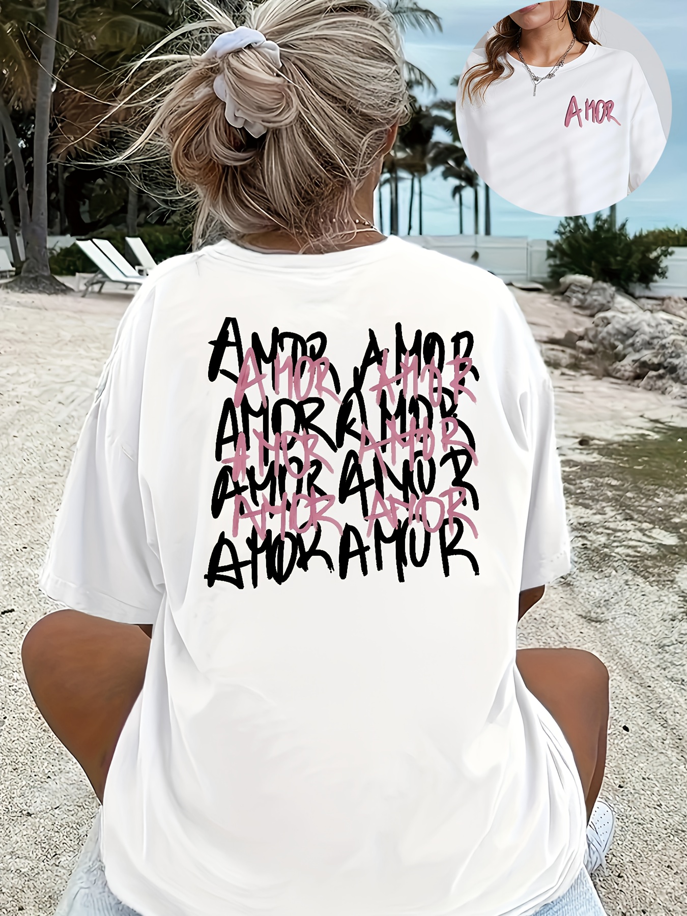 vrouwens oversized graphic t shirt dubbelzijdige print met Temu