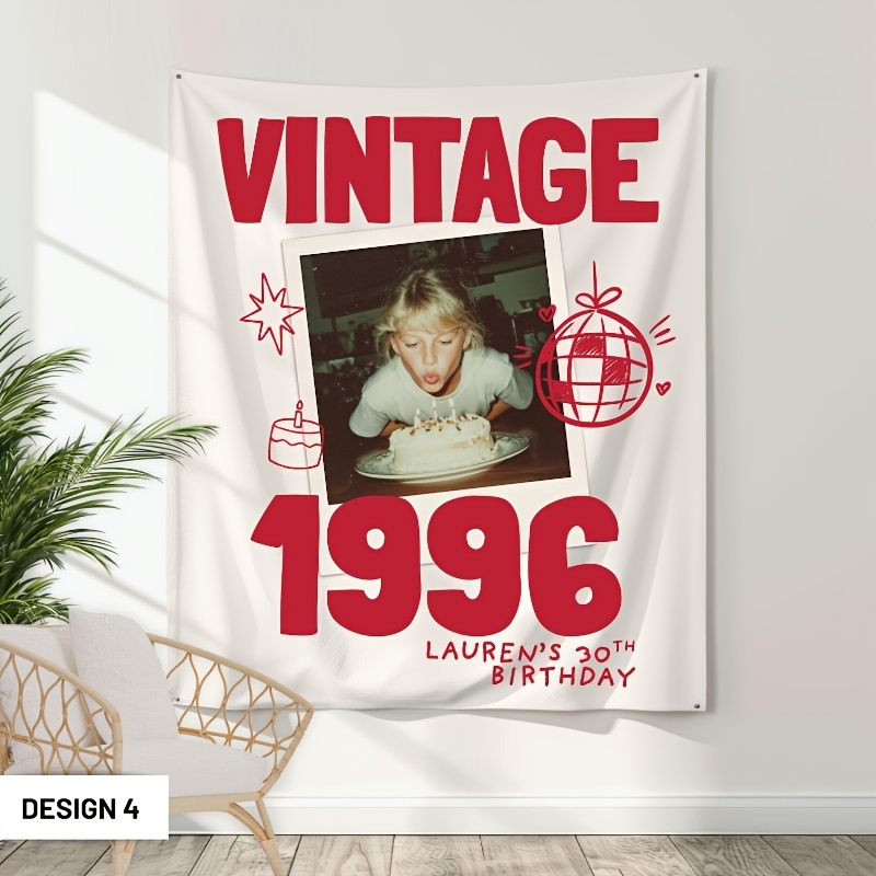 TEMU Bannière de fête personnalisée, 4 couleurs disponibles, cadeau pour fête d'anniversaire vintage 1996, convient pour diverses fêtes, corde à 4
