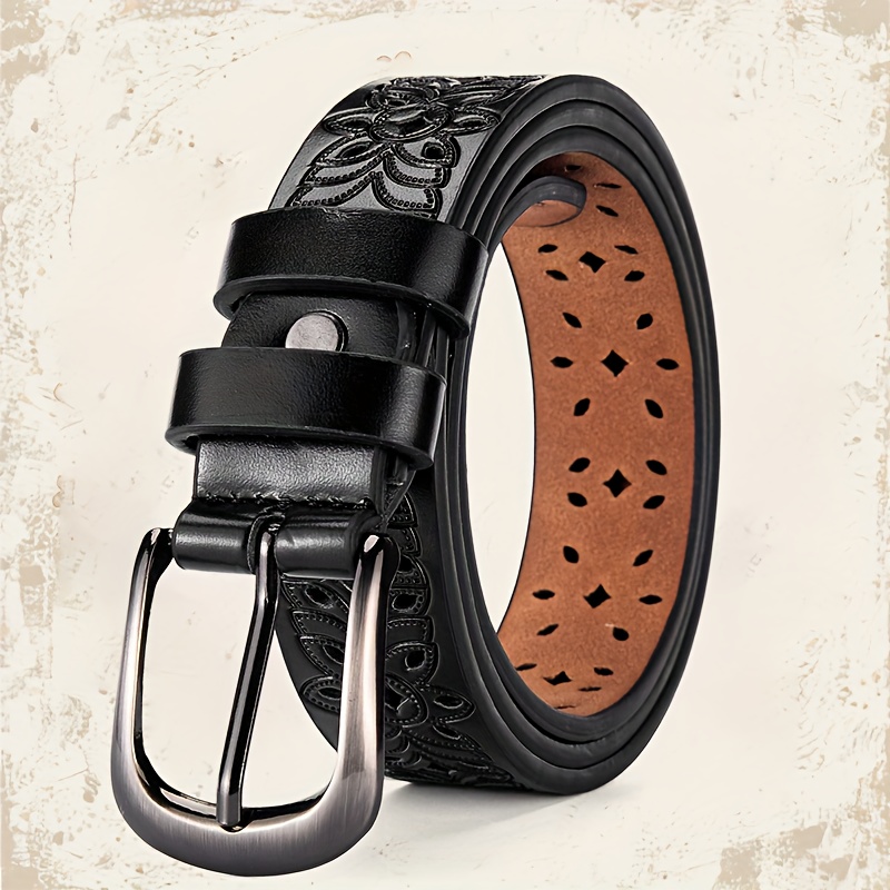 TEMU 1pc Women's Adjustable Vintage Belt With Embroidered , Fits Jeans, Versatile For Formal Or Casual Wear, Durable Belt For Weddings, Parties &