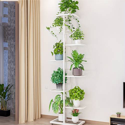 1 Adet Sağlam Demir Bitki Standı, Yer Tasarruflu Dikey Tasarım, 9 Saksı Kapasiteli - İç Mekan/Dış Mekan, Balkon, için İdeal, Dayanıklı Bitki Organizatörü, Minimalist Tasarım, Boyalı Yüzey, Çok Katlı lı, Şehir Bahçıvanları için Ev Dekoru