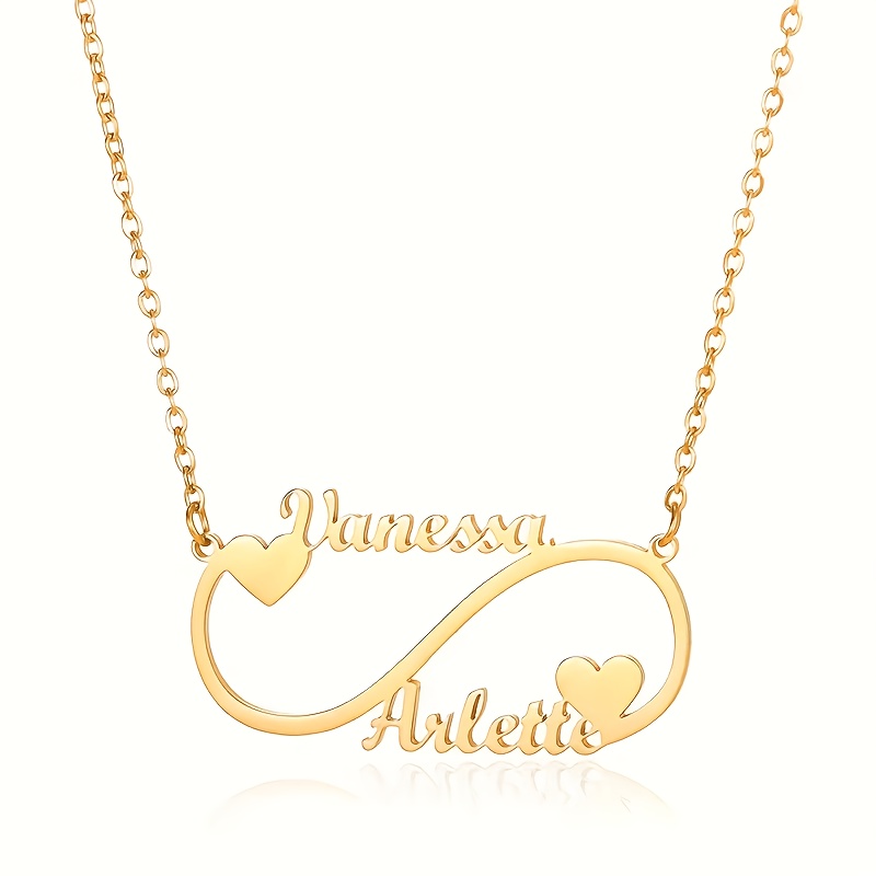 Image of 1pc Golden And Silvery Personalized Custom Golden Stainless -shaped Infinity Necklace, Engraved With 2 Names, Fashionable Bohemian , Custom- Couples, Suitable For Daily Wear, Is An For Women's Jewelry