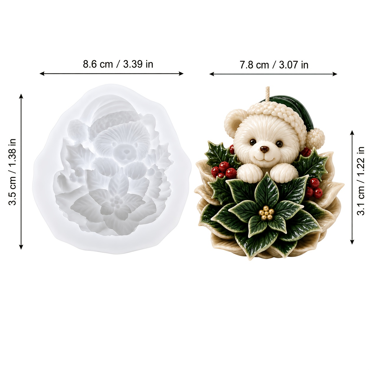 TEMU Kerst Beer Siliconen Kaars Mal Duurzaam Herbruikbaar Klimop Berries Beer Mal voor Resin Epoxy Gieten Kerstboom Hangende Ornament Decor