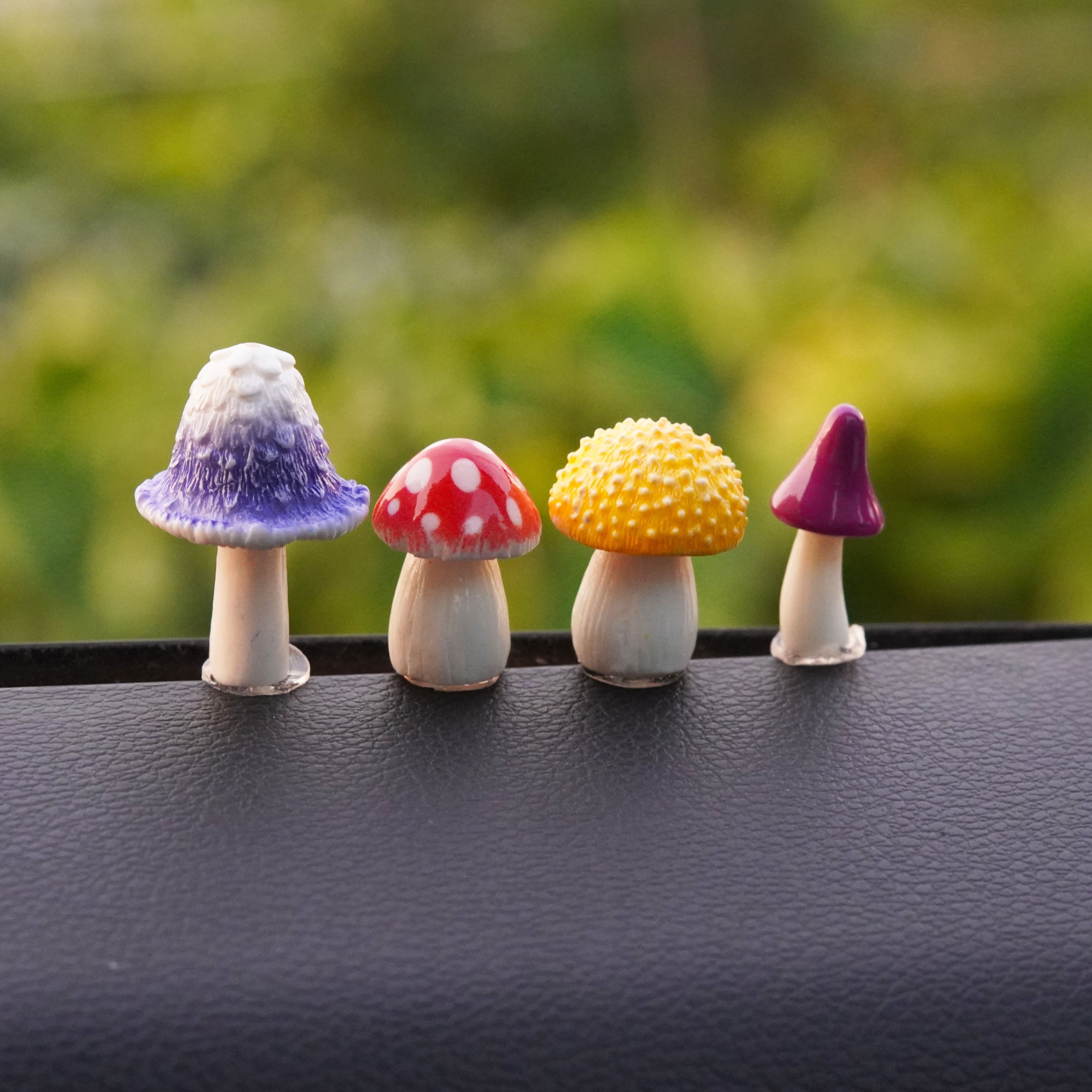 

4pcs Colorful Mushroom Car Dashboard Decorations, Resin Craft Miniature Fairy Garden Ornaments, Cute Vehicle Interior Accessories, Multipurpose Desk & Christmas Décor