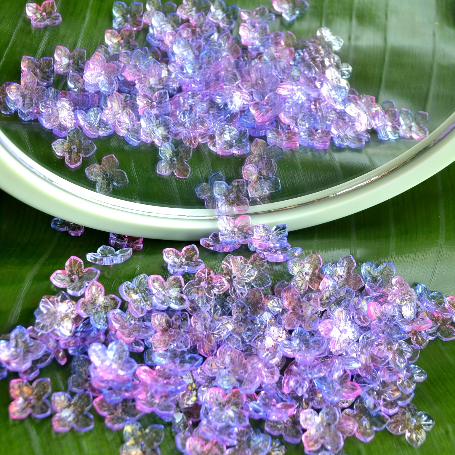 

50pcs Gradient Glass Hydrangea Beads - Transparent Pink & Blue Petal Charms For Diy Jewelry Making, Bracelets, Necklaces, Earrings, And Pendants Craft Supplies