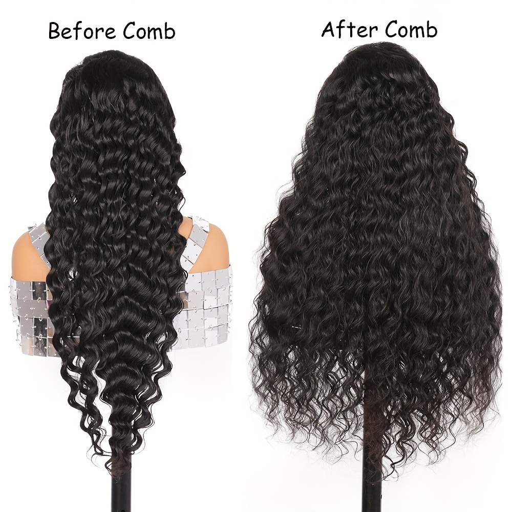 TEMU 32 Inch Transparent Deep Wave Hd Lace Frontal Wig Glueless Wig Human Hair 180% Density 13x4 Lace Wig Deep Curly Hd Lace Front Wigs For Women Preplucked Natural Hairline With Baby Hair