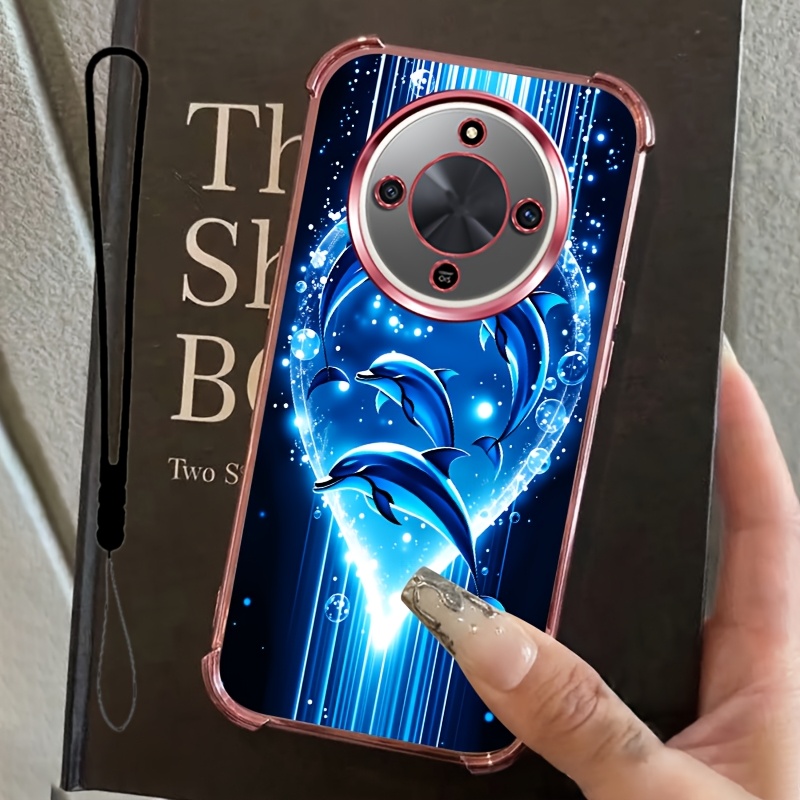 TEMU Phone Case: Dolphin Heart Pattern Phone Case With Lanyard, Soft Tpu Protective Cover, 2pcs Set: 1 Phone Case + 1 Lanyard,compatible With Honor