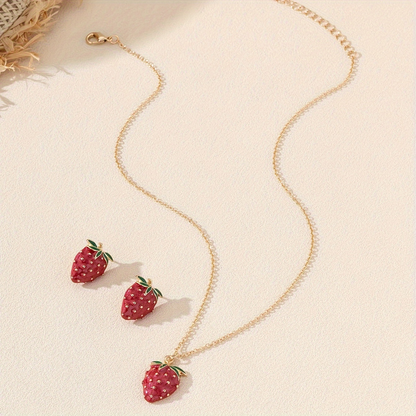 Image of 1 Set Of Stylish, Exquisite, And Cute Fruit Drip Glaze 's Necklace And Stud Earrings