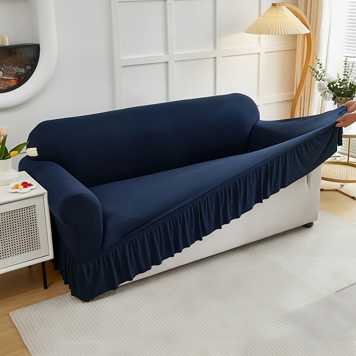 TEMU Xm-mirelitho 1pc Stretch Sofa Slipcover Lightweight Breathable Elastic Full Cover With Skirted Machine Washable Local Warehouse Fast Delivery