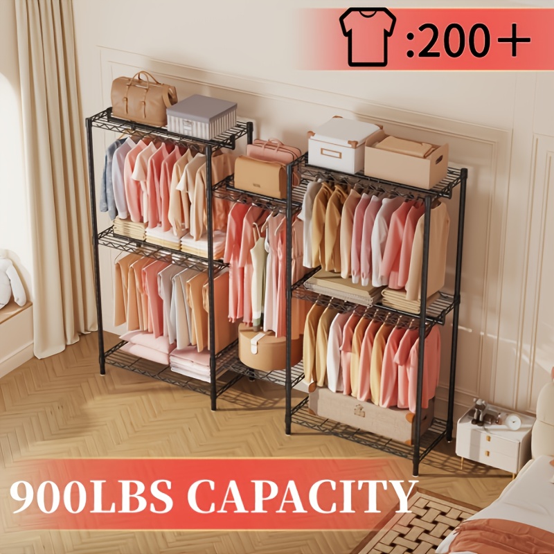 TEMU Organisateur de garde-robe portable spacieux avec 8 étagères permanentes et 5 , capable de supporter 900 livres, conçu pour contenir plus de 200