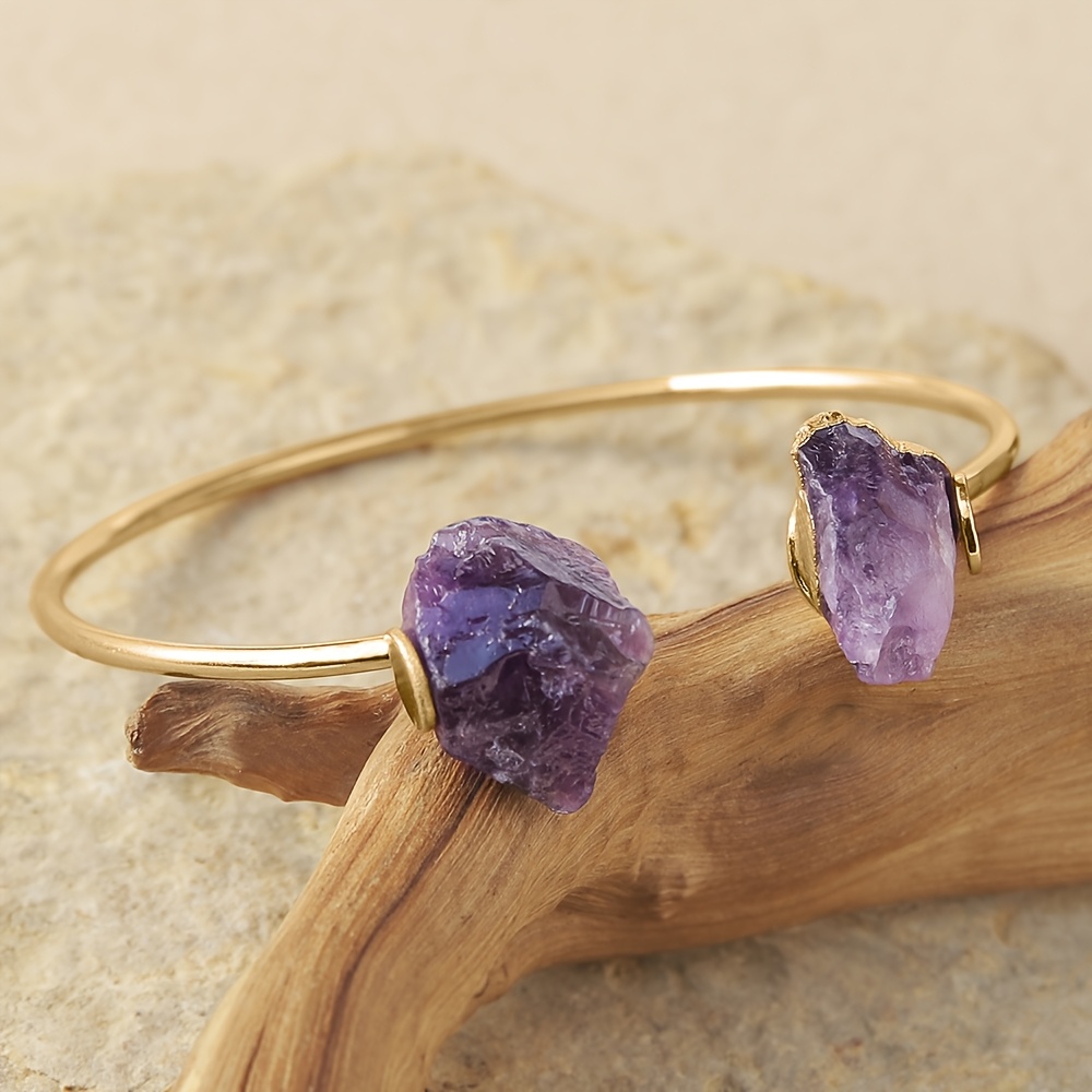 TEMU Natural Amethyst Stone Open Bracelet - Elegant, Fashionable, . Each Bracelet Is A Unique Stone, A Gift Of Women's Fashion Jewelry