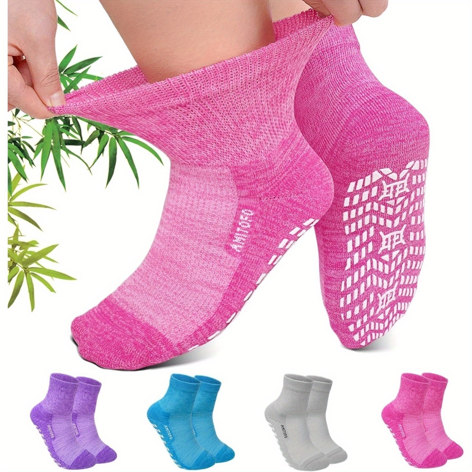 Image of 4 Pairs Bamboo Gripper Socks – Seamless, Non-slip, Extra Wide Top, Padded & Breathable For , Elderly, Hospital Use