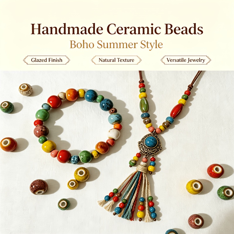 Mixed Size Colorful Glazed Round Ceramic Beads for Jewelry Making