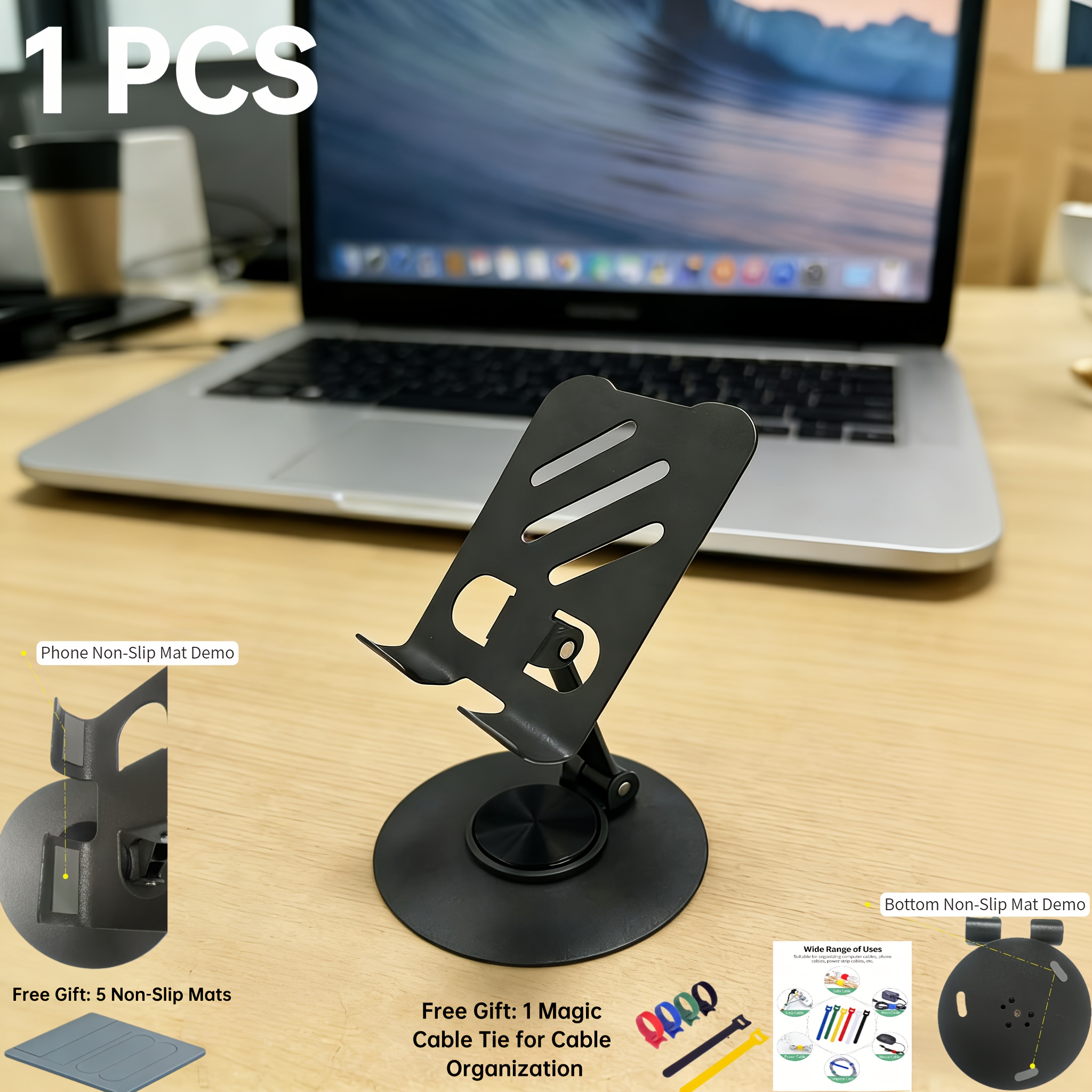 360 degree rotating aluminum alloy phone stand compact portable foldable desktop stand suitable for all smartphones and tablets   accessory suitable for 17 days of festivals