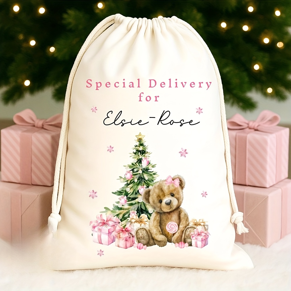 TEMU Gift For Her/him Personalized Custom Name Bear Christmas Stocking Santa Sack Family Kid Christmas Eve Holiday Gift Bag Xmas Box Tree Decoration