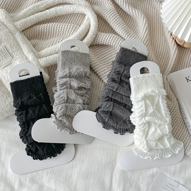 TEMU 4 Pairs Of Diamond-shaped Sock Sleeves For Women [autumn And Winter Style] Double-needle Plush Korean Fashion Slouchy Socks, Tube Sock Sleeves,