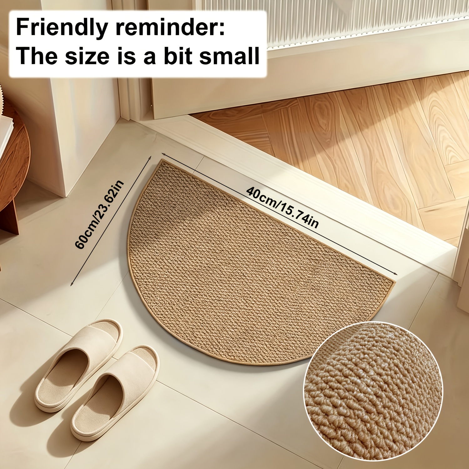 TEMU Felpudo de entrada para el hogar de 1 pieza, estilo nórdico, base de tela tipo sisal marrón, tapete semicircular para puerta en tono marrón