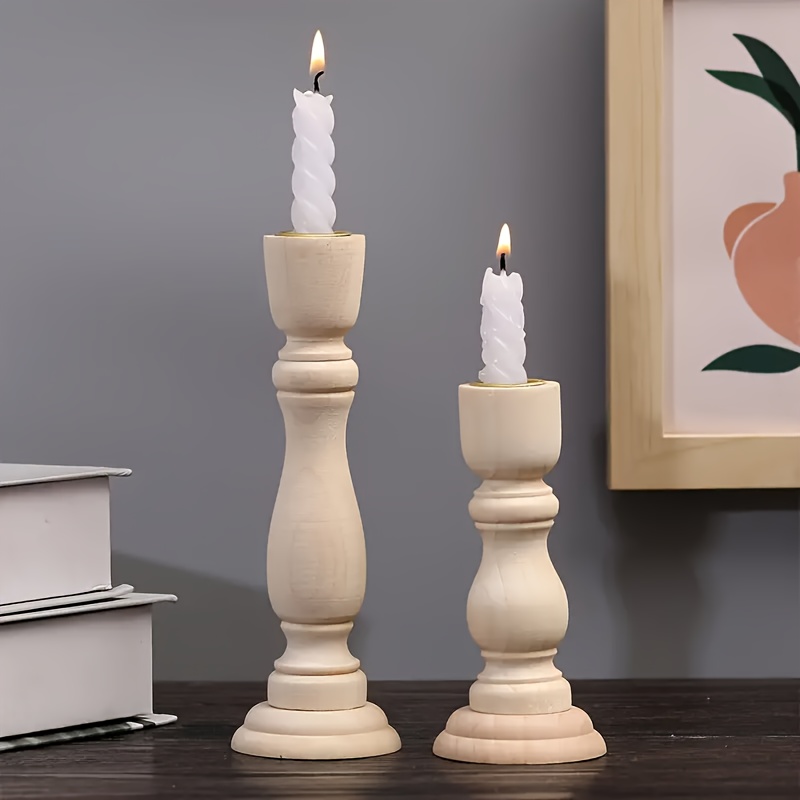 2pcs Retro Wooden Dining Table Candle Holder Set