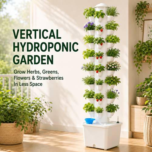 vertical hydroponic planter tower multi tier soilless growing kit for herbs vegetables flowers and strawberries indoor outdoor garden