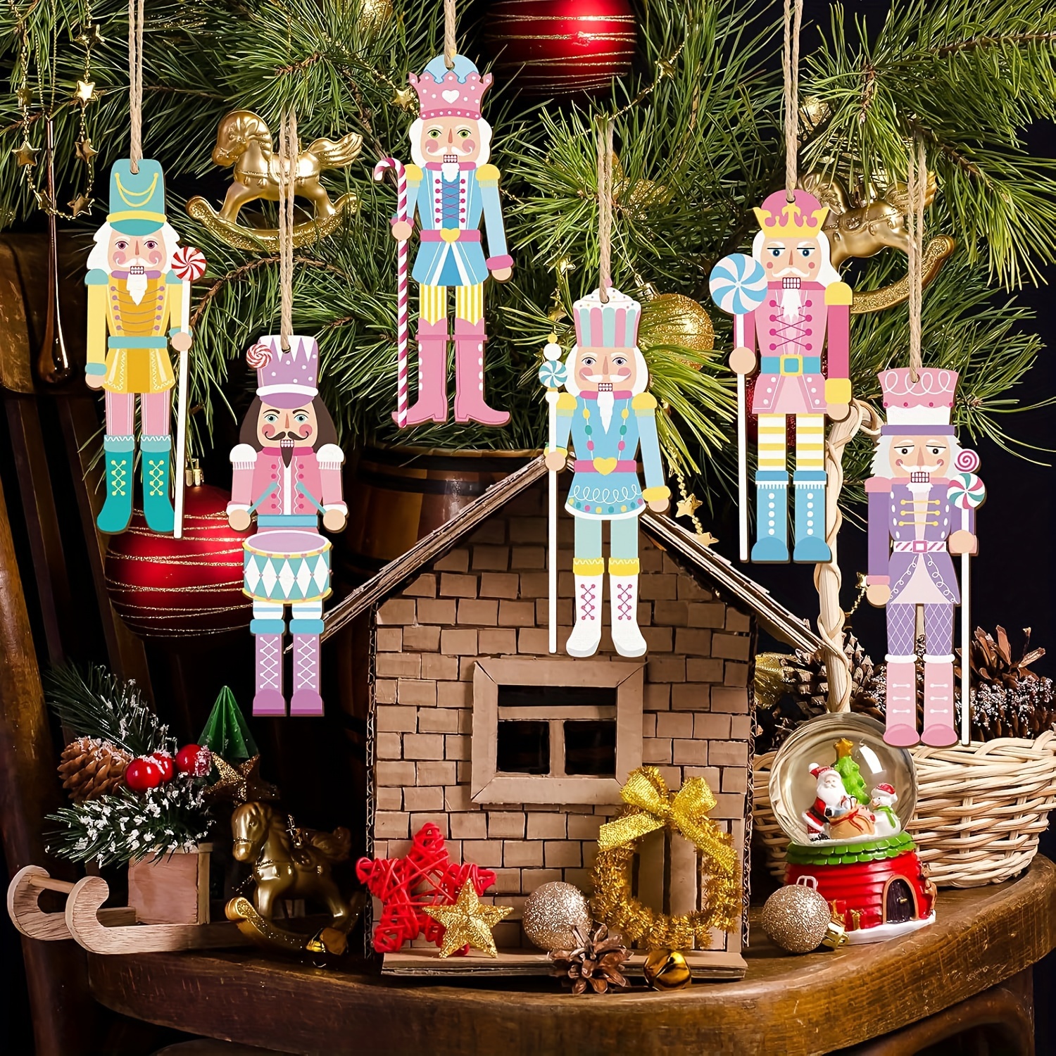 

24pcs Wooden Nutcracker Christmas Ornaments Set - Miniature Holiday Decorations For Home & Tree Hanging