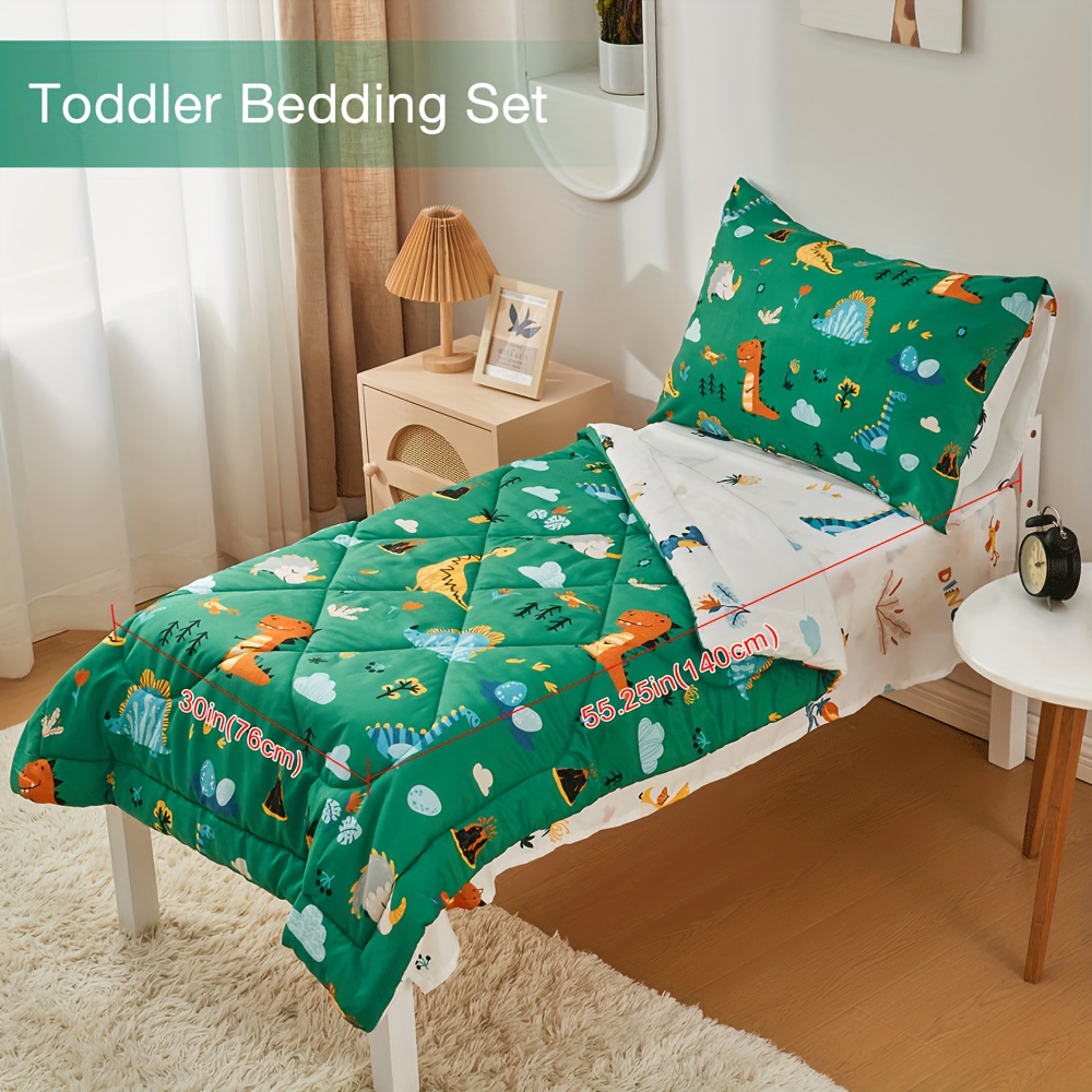 Four-Piece Green Dinosaur Pattern Kids Bedding Set