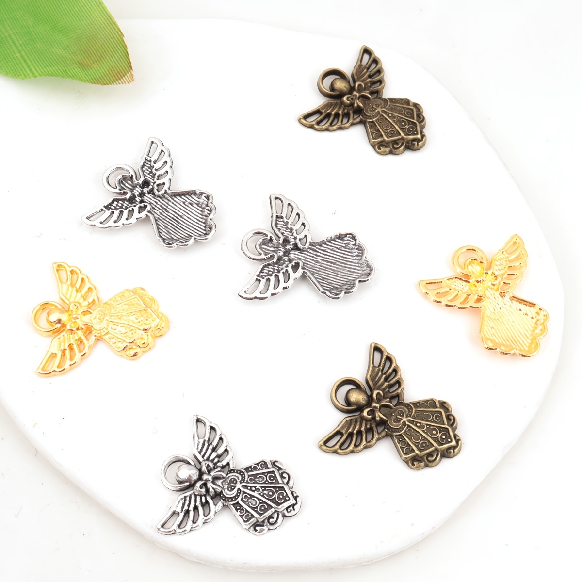 10pcs Antique Bronze Winged Guardian Angel Pendants