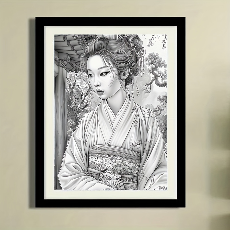

Japanese Geisha Diamond Painting Kit Round Acrylic Gems, Traditional Kimono Art Diy Craft Set, Frameless Full Drill Embroidery Mosaic For Home Decor
