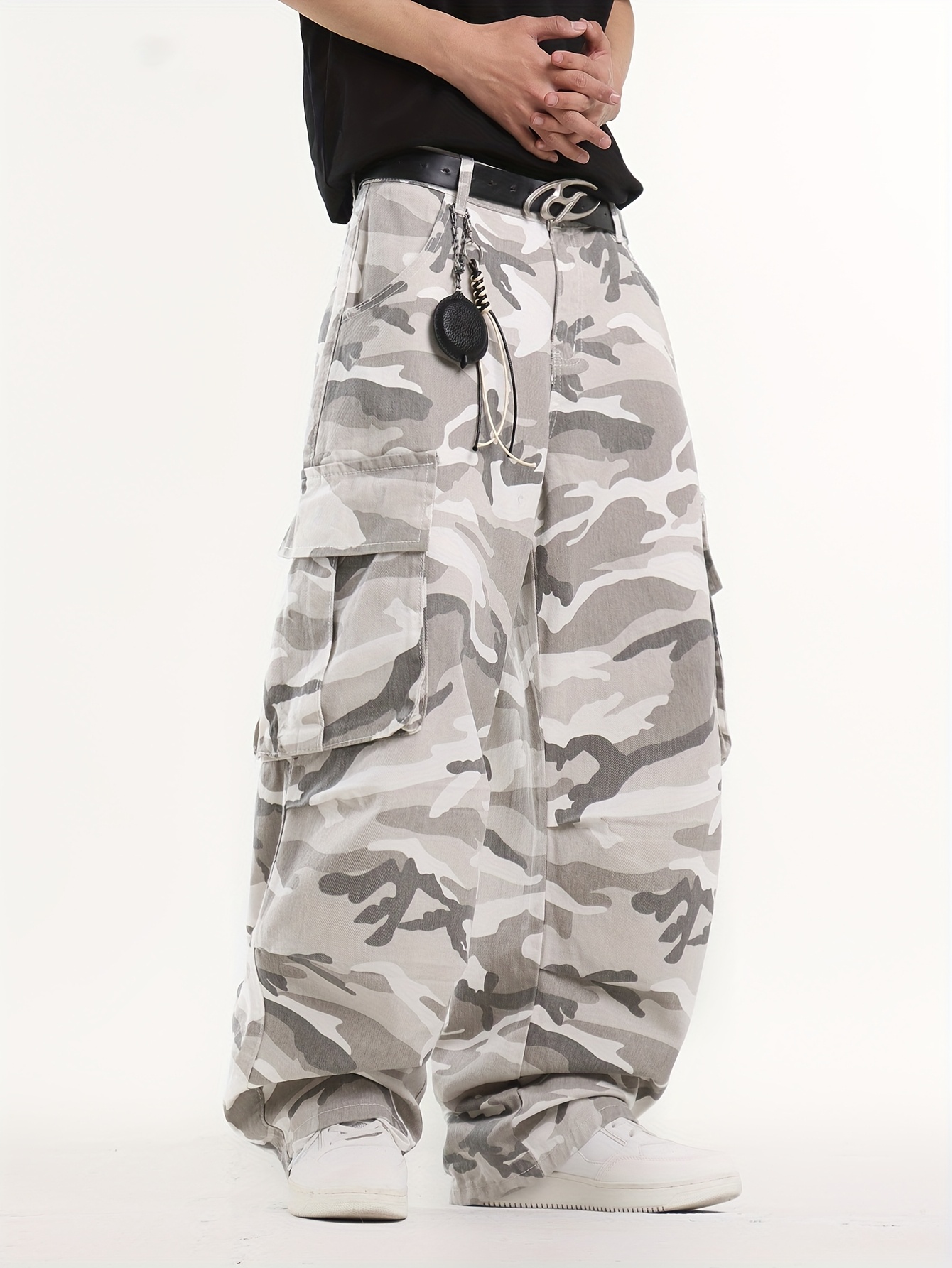 men's camo cargo jeans oversized loose fit denim pants Temu Bahrain