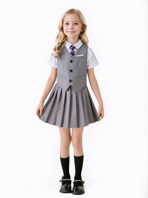 This Girls' Outfit Set Includes a Vest, a Skirt, And a Tie, Designed for Fashion And Comfort, Suitable for Piano Performances, Weddings, Flower Girl Duties, Birthday Parties, Formal Occasions, And Everyday Wear (Vest + Skirt + Tie). Please Note That The Shirt Is Not Included.