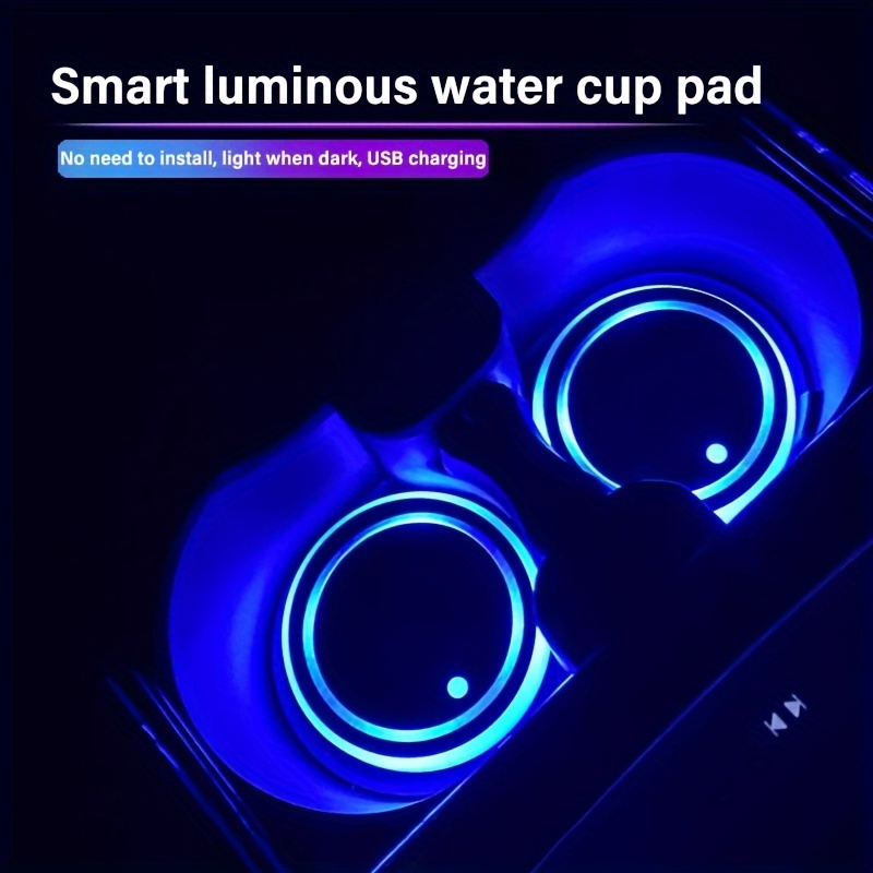 

Smart Led Neon Car Cup Holder - Color-changing Usb Rechargeable Coaster, Waterproof & Intelligent Sensing Atmosphere Light For Home, Bar, And Vehicle Decor, Storage & Organization For Home & Garage