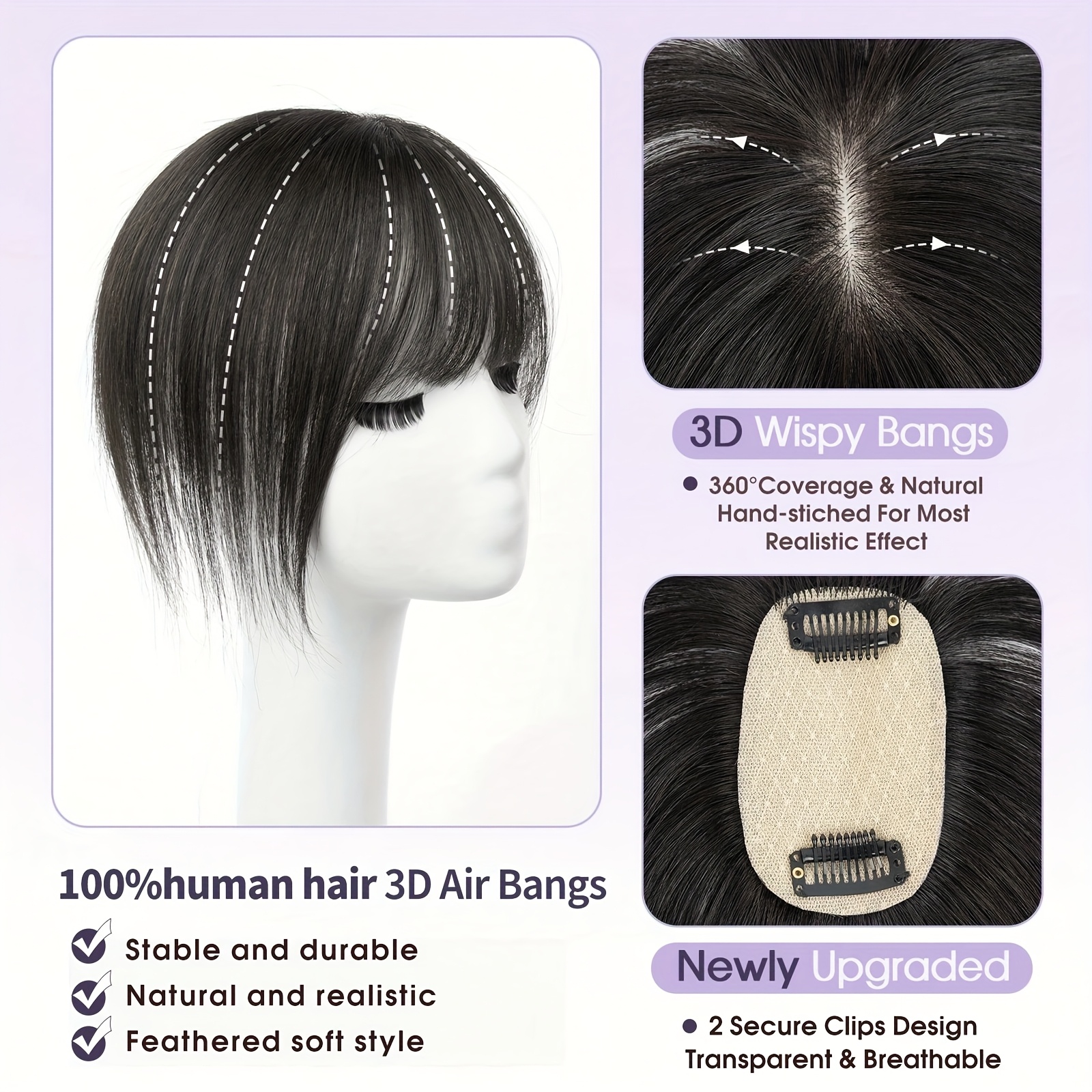Image of 5x9cm Human Hair Topper Hair Piece Top Base Middle Part With Bangs For Women Hair Loss Or Bangs Hairstyle, , Lightweight, Suitable For Daily Use, Dates, Parties, And Holidays. Highlight Your Beauty