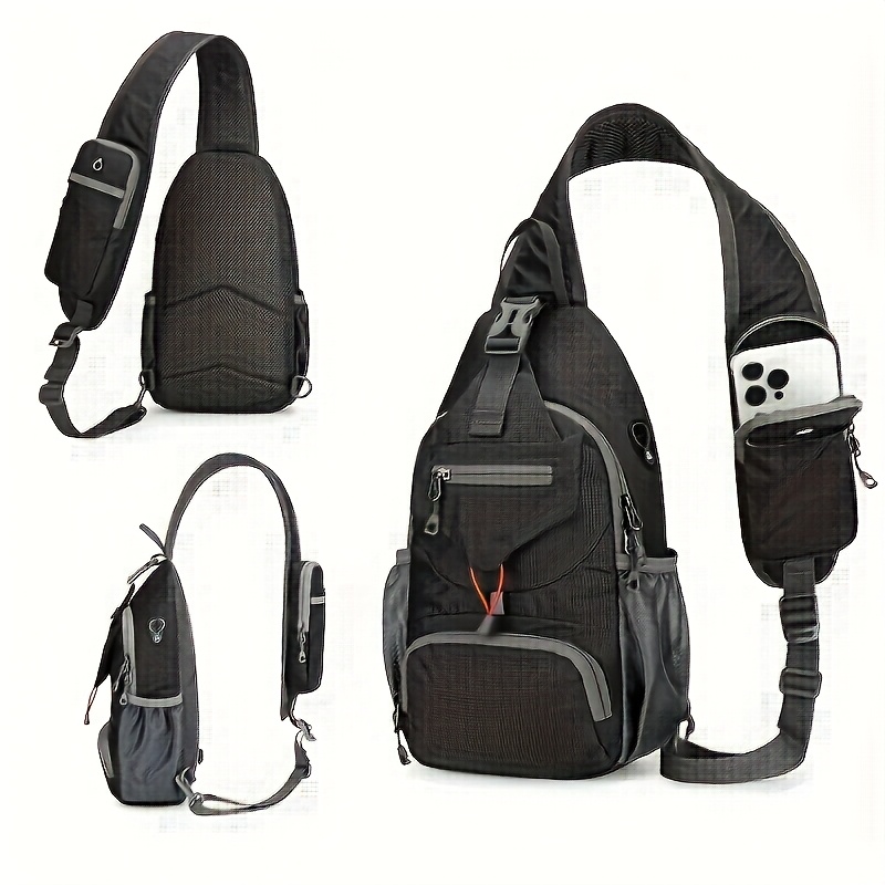 Sport Sling Bag for Men and Women Large Capacity Crossbody Travel and Hiking Bag with Adjustable Strap, Multiple Pockets, Earphone Hole, Nyl