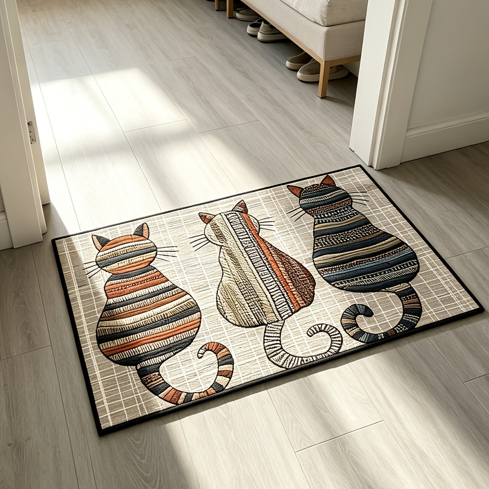 TEMU 1pc Of A Cute Cat Silhouette Printed Rectangular Outdoor Doormat, Made Of Polyester Material, Non-slip Entrance Mat Suitable For Indoor/outdoor