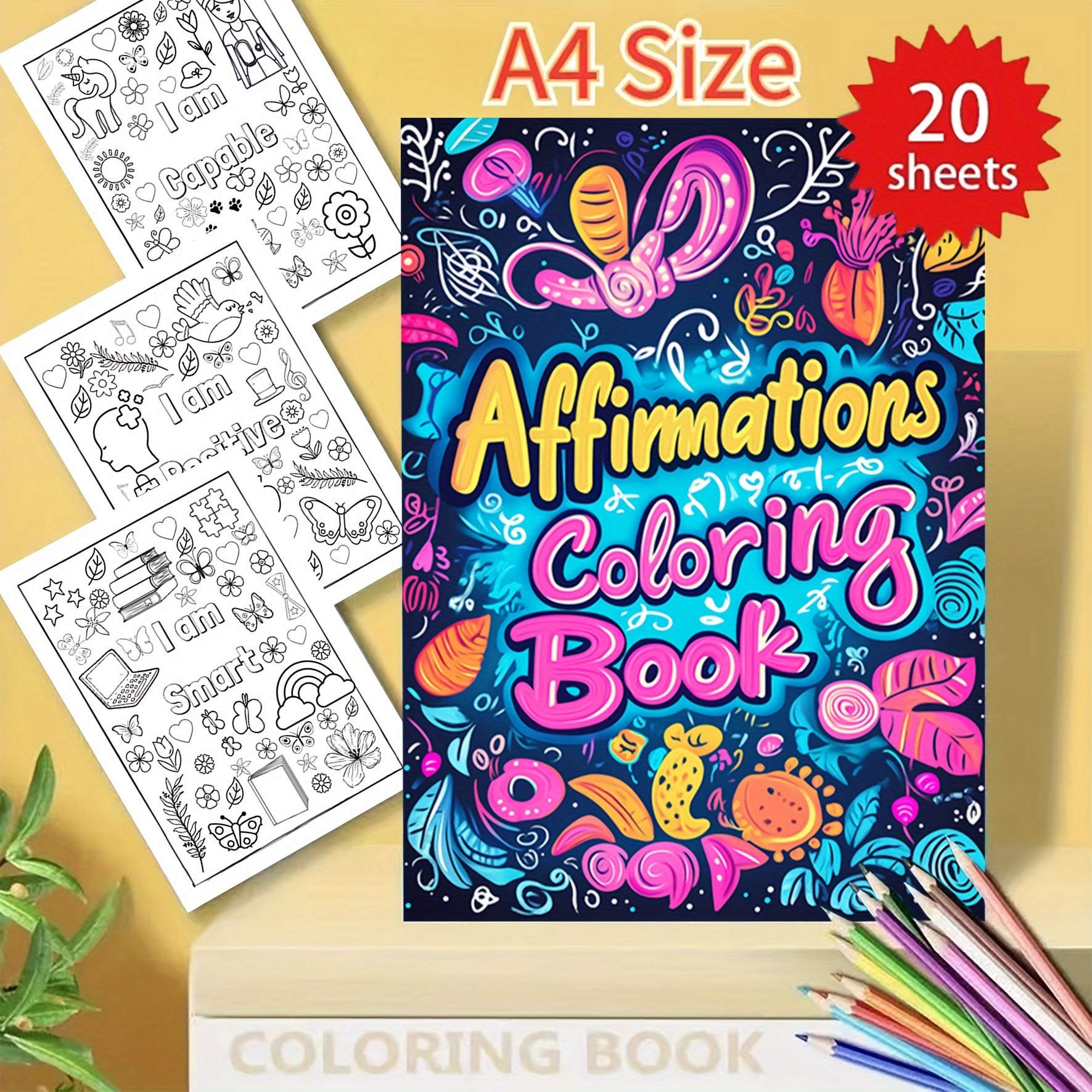 

Inspirational Coloring Book With - 20 , A4 Size (11.6x8.2"), Smooth Paper, Positive Affirmations For Adults & Teens, Perfect Gift For Birthdays, Holidays & Christmas