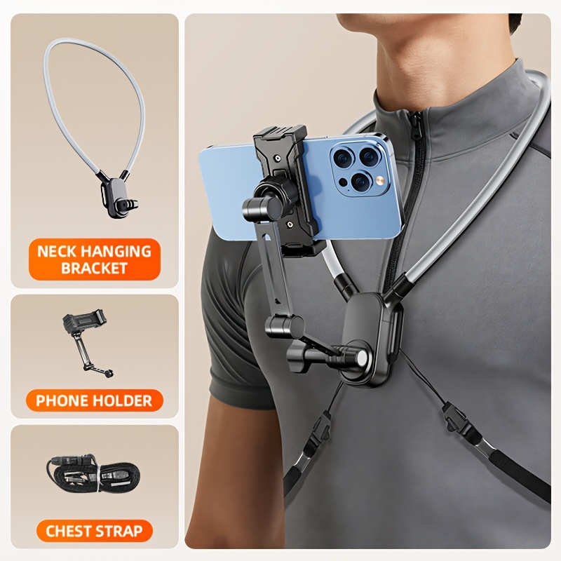 TEMU Neck-worn Phone Mount Pov First-person View Camera , 360° Rotatable Adjustment, Compatible With Smartphones Cameras, Chest Mount, Strong