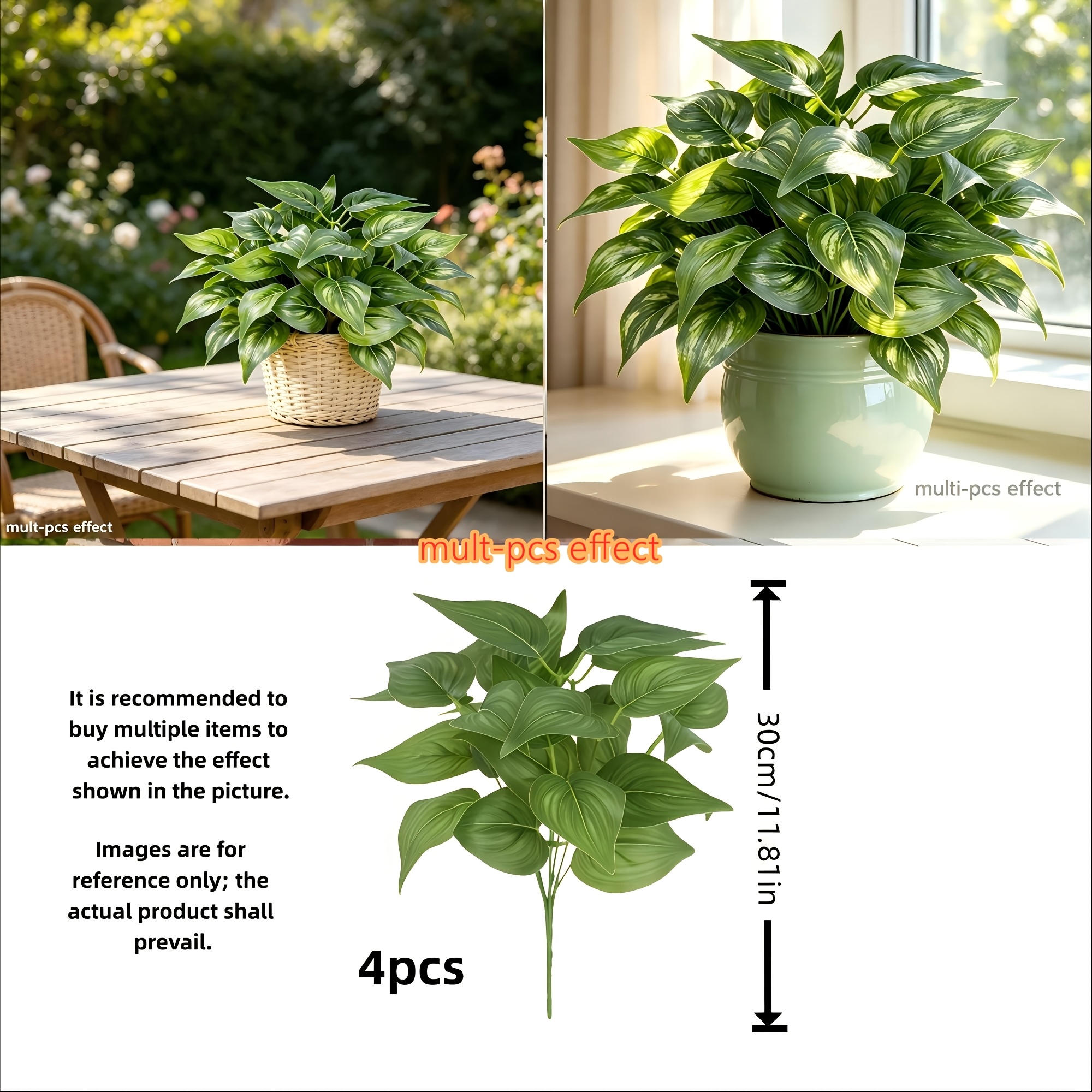 TEMU 4pcs Set Of Artificial Pothos Plants, Clear Texture And Natural Colors, Waterproof And Sun-resistant, No Care Needed, Artificial Foliage Plants,