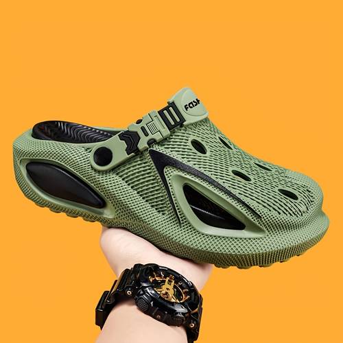 mens sandals solid color versatile thick soled perforated shoes fashionable breathable thick soled sandals outdoor beach slippers suitable for indoor and outdoor wear
