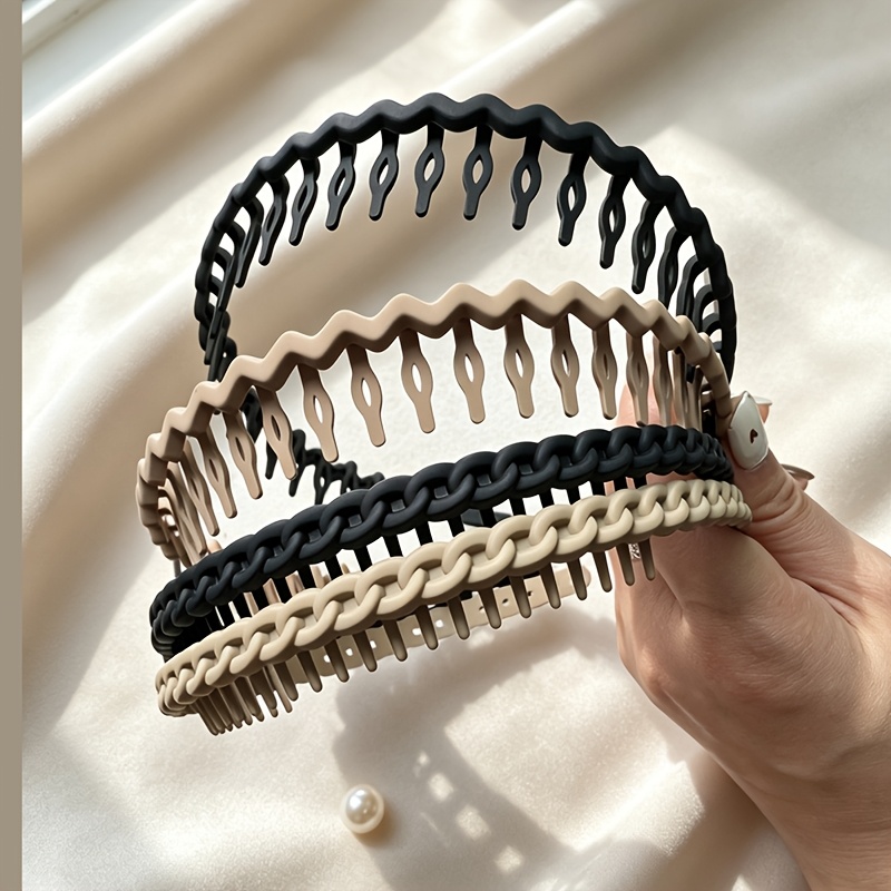 TEMU 4pcs Serrated Anti-slip Headband Set - High Crown Volume, Essential For Face Washing And Skincare, Non-constricting, Taming Stray Hair, Suitable