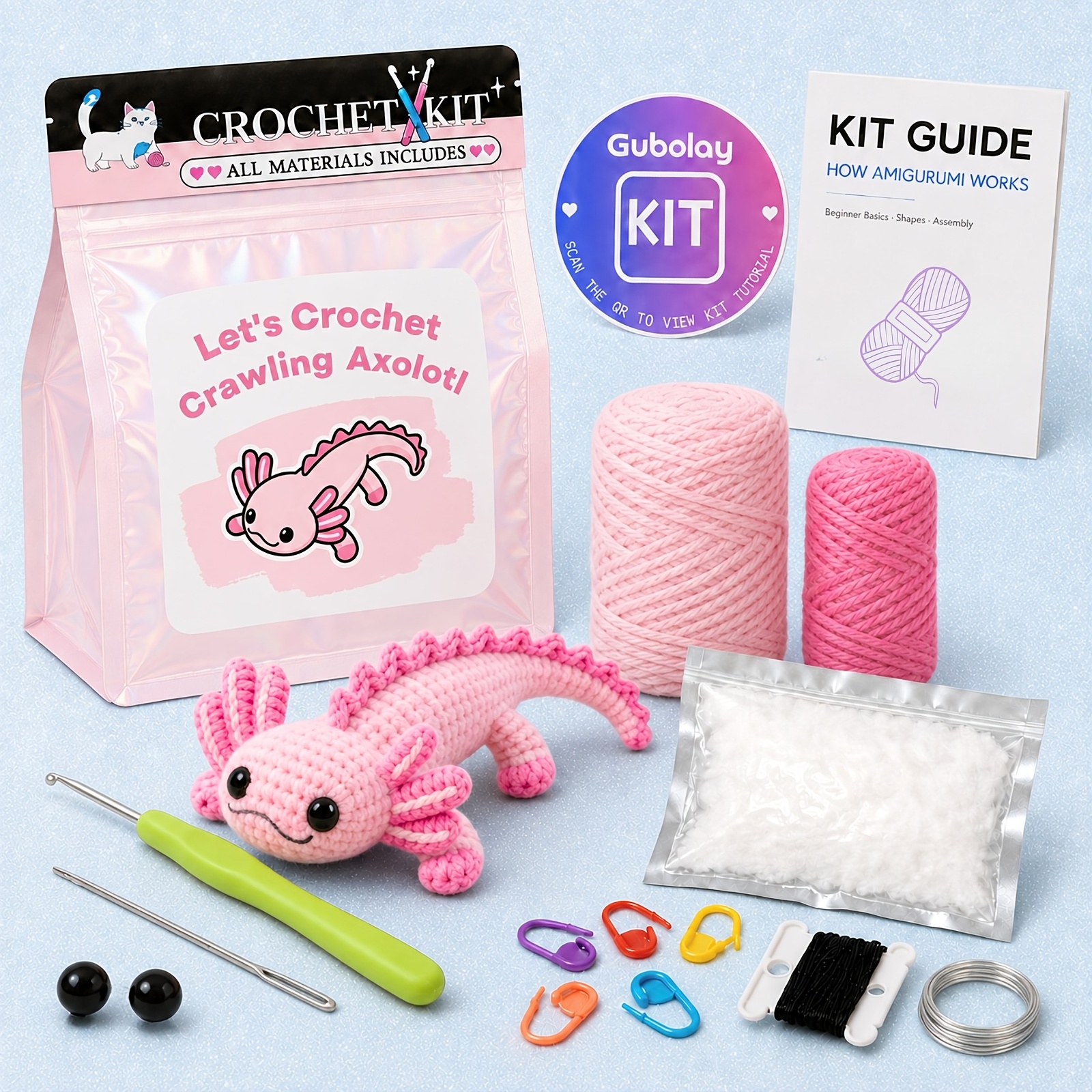 Crawling Axolotl Crochet Starter Kit For Beginner Adults | Arts And Craft Kit For Adults Gift | Video Tutorial | Includes Easy-to- Pattern, Soft Yarn (extra 30%)