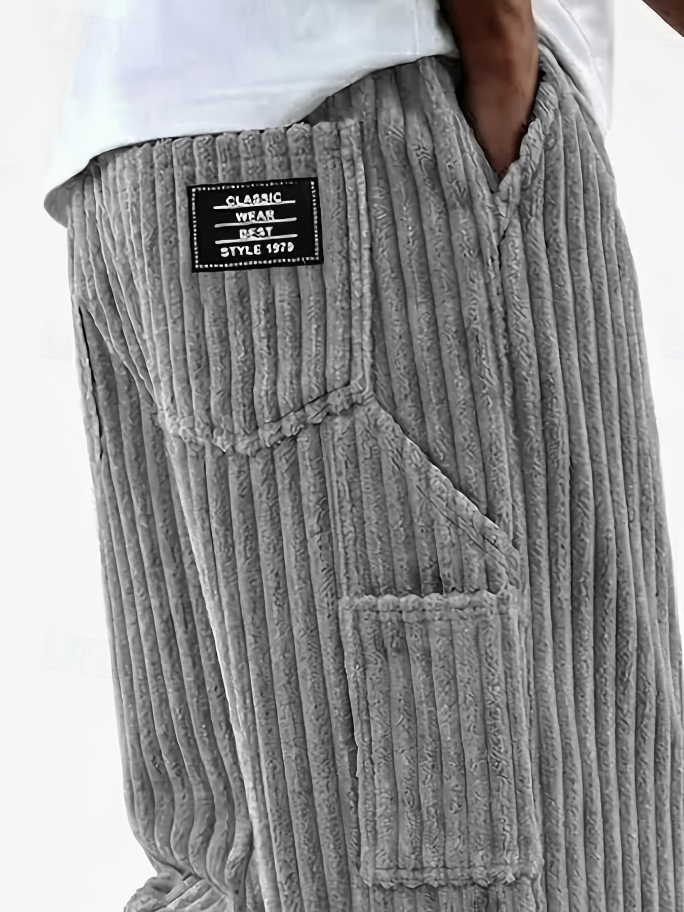 item picture mens corduroy multi pocket drawstring slant pocket casual pants