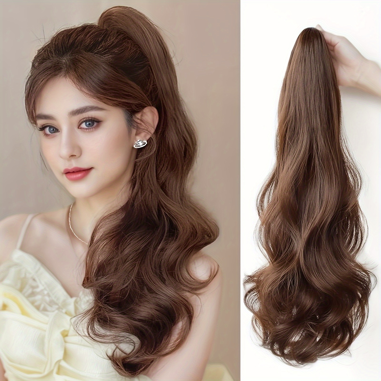 

20 Inch Ponytail Wig, Cute Chin Clip, Long Wavy Ponytail Hair Extension, Synthetic Fiber Hairpiece, , For Women, All