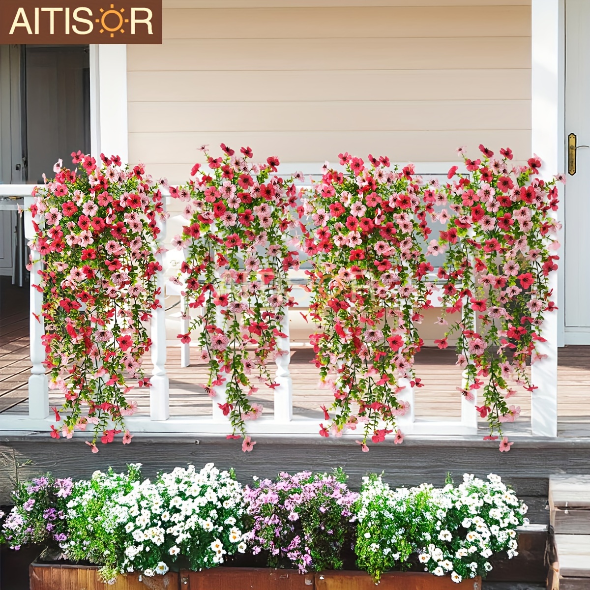 

AITISOR 4 pièces de fleurs artificielles suspendues, plantes de en soie de porche extérieur fenêtre de , de fleurs en plastique décoration de et