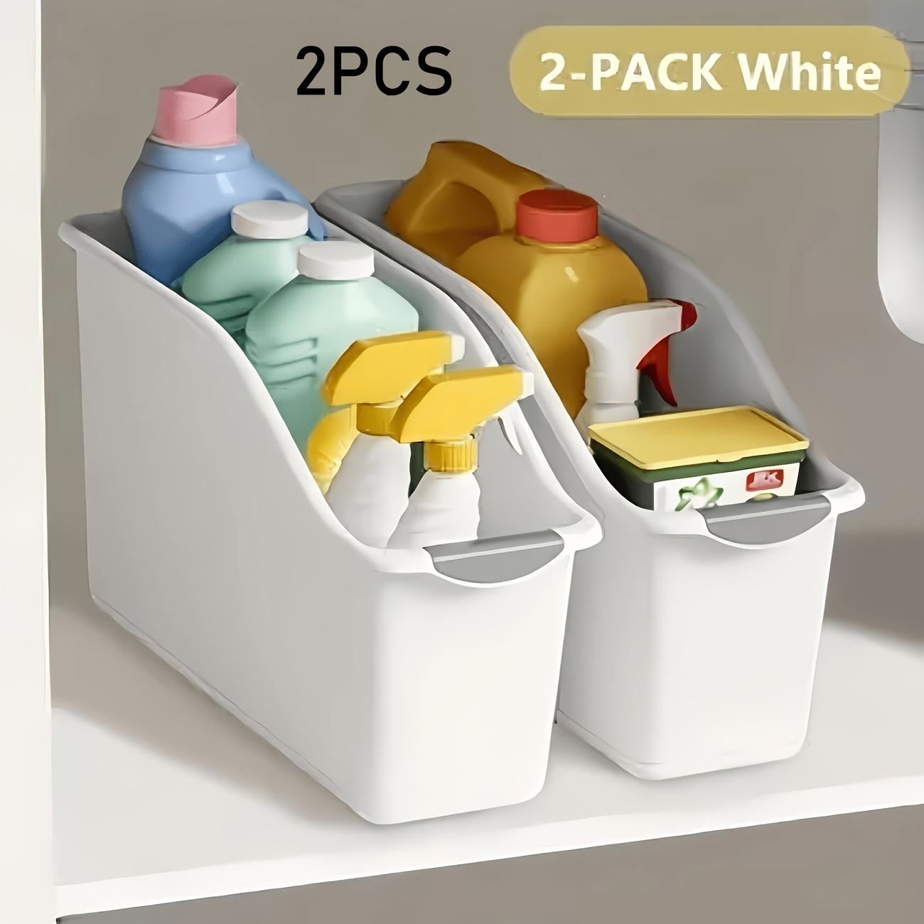 1pc/2pcs Arched Design Storage Box Heavy-duty Plastic Organizer - Container Under Sink Food Cabinet Pantry Storage Cleaning Supplies Kitchen Bathroom Organizer No Installation