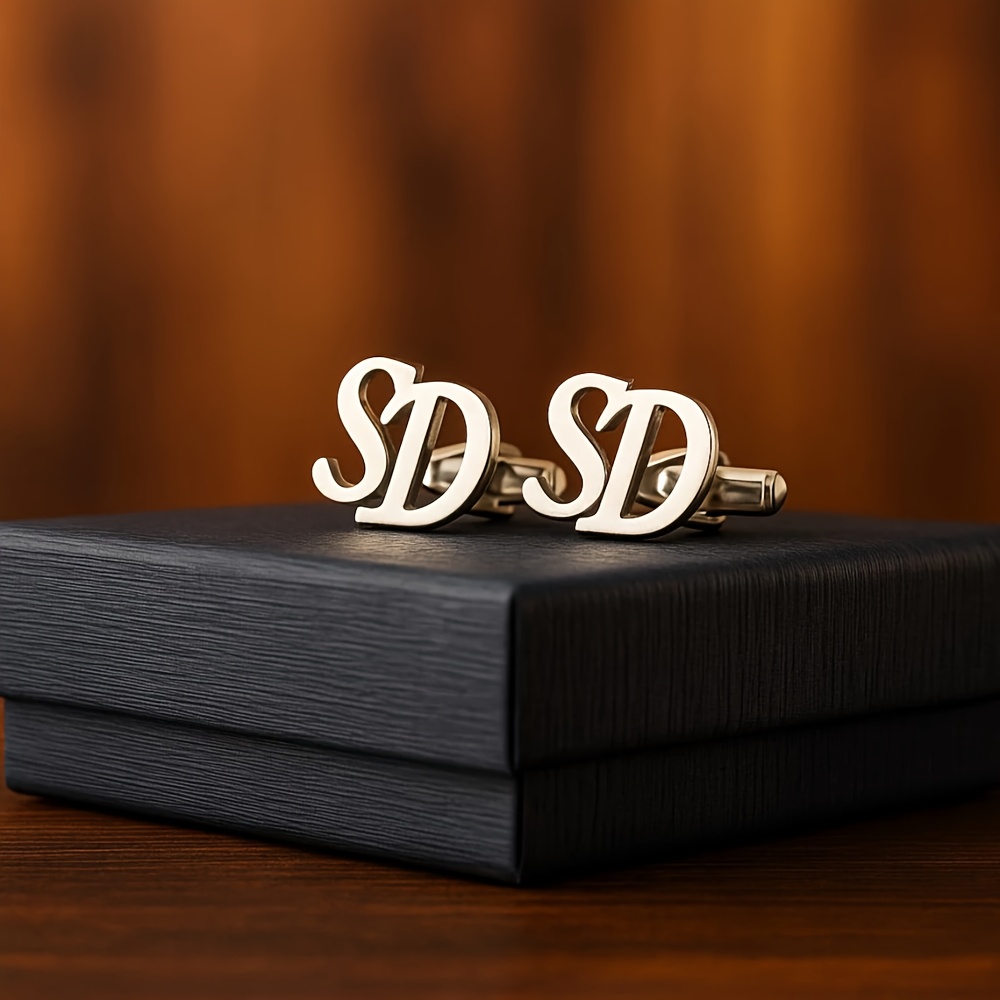 TEMU Stainless Steel Initial Cufflinks, Personalized Couple's Letter Cufflinks, Minimalist Letter Cufflinks, Groomsman Groom Wedding Cufflinks, Gift