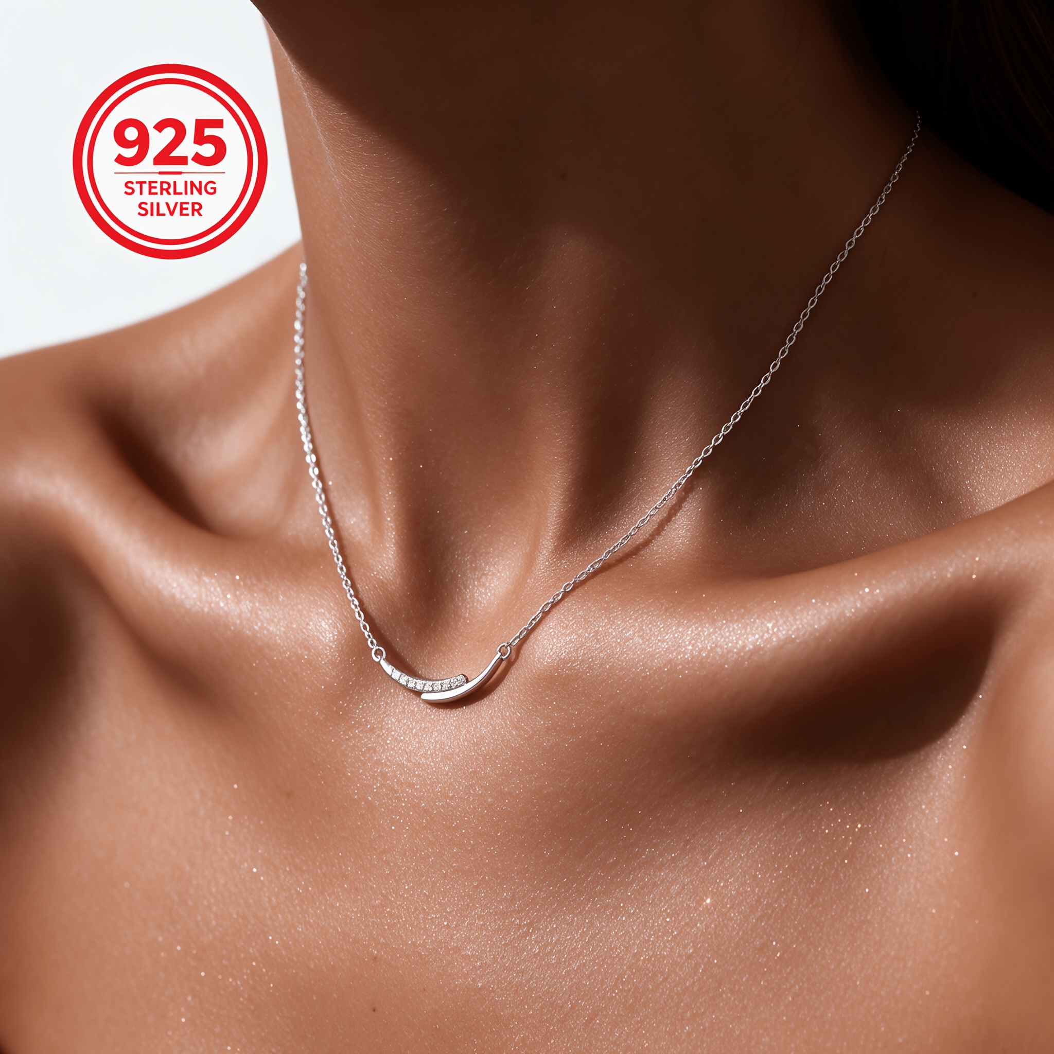 Women's 925 Silver Hypoallergenic Curved Pendant Necklace
