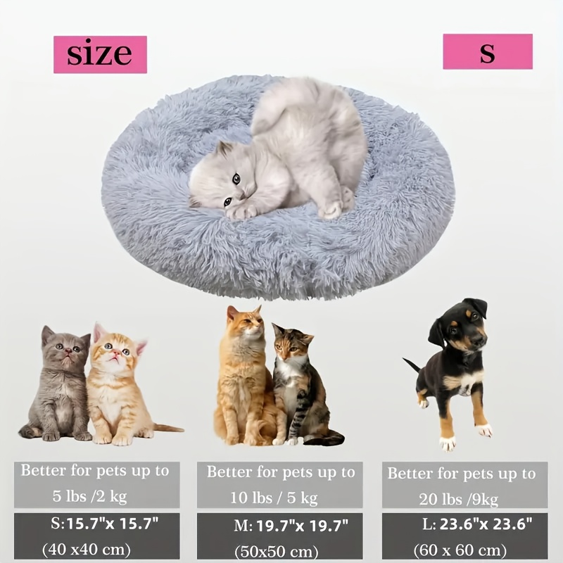 TEMU Long Plush Donut Pet Bed, Deepened Round Cat Bed For Warm And Sleep, Washable Bed For Small To Medium Dogs, Soft Plush Teddy Puppy Bed,