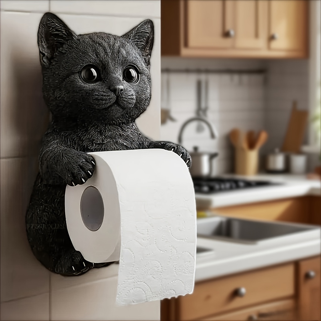 1pc cute cat tissue box with   design - self-  toilet paper holder & storage box, no tools needed, strong   for bathroom, kitchen, living room - space-saving   decor with gray, orange, black & white  s - perfect housewarming or birthday gift for cat lovers -   & stick installation, durable material, functional &   accessory, toilet paper storage containers Product details 1