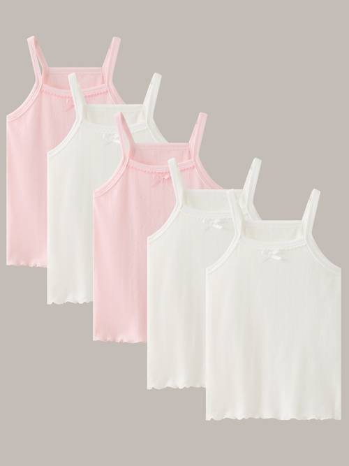 5pcs girls mesh tank tops white and print breathable quick dry versatile summer tank