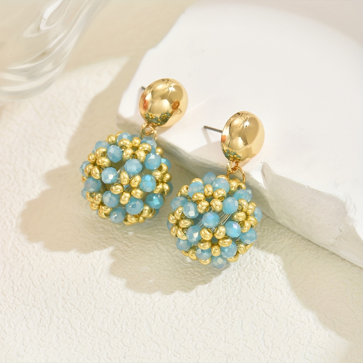 Boho Vacation Style Beaded Earrings Small Ball Retro DIY Dangle Earrings Women'S