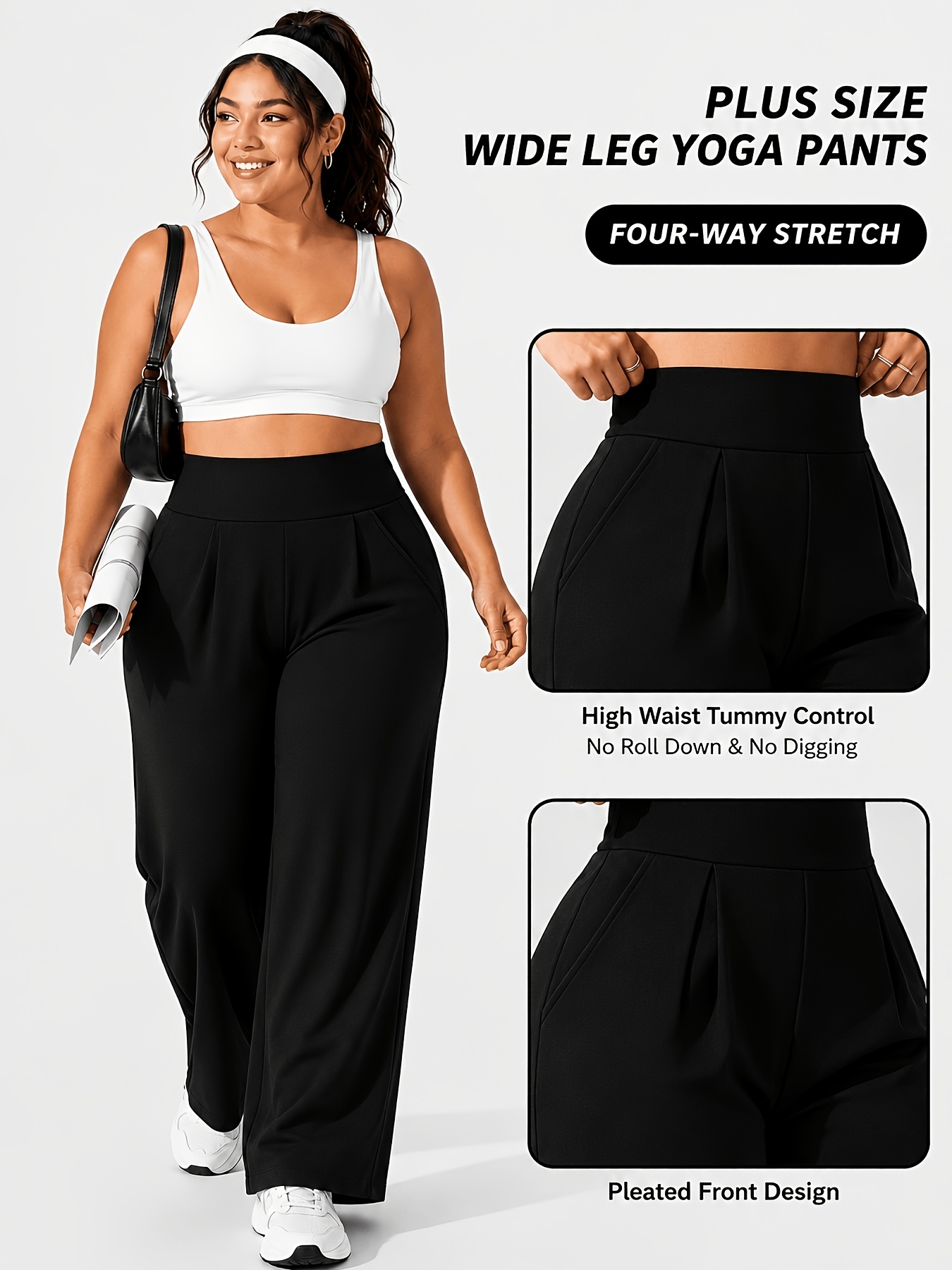 Pantalon Yoga Femme Grande Taille Pantalon de yoga grande taille taille haute jambes larges pour femmes 0XL-4XL Contrôle du ventre Anti-boulochage Anti-penetration Plissé avant Trousseaux latéraux profonds Double face Super doux 4 directions extensible Pantalon de sport décontracté pour yoga Salle de sport Travail en extérieur Toutes saisons